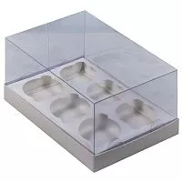 Коробка пластик для 6 капкейков 235х160х100 (белая)