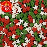 Посыпка звезды кр/бел/зелен, 50г.