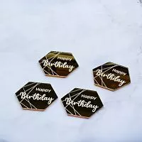 Набор зеркальных акриловых топперов "Бирки Happy Brithday", золото