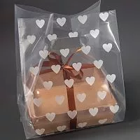 Пакет для бенто торта сердечки прозрачный с ручками 19*32см