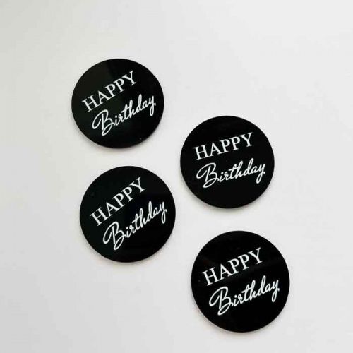 Набор акриловых топперов "Бирки Happy Birthday", черные