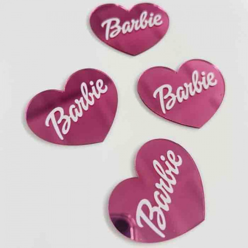 Набор зеркальных акриловых топперов сердца "Barbie" (Барби), малиновый