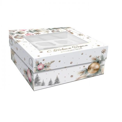 Коробка для 9 капкейков "Снежный праздник" 25*25*10см