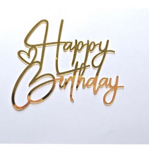 Зеркальный акриловый топпер "Happy Birthday", золото 120*100мм Зеркальный акриловый топпер "Happy Birthday", золото 120*100мм