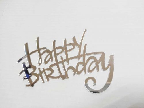 Зеркальный акриловый топпер "Happy Birthday", серебро
