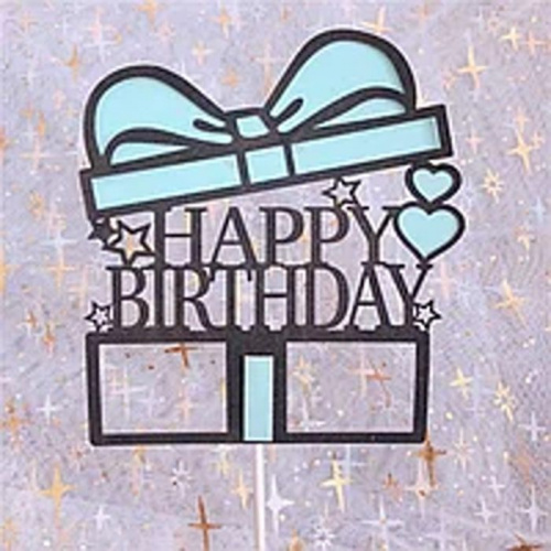 Топпер бумажный подарок с бантом "Happy Birthday" голубой