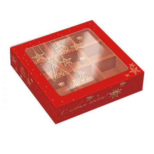 Коробка для 9 конфет "Золотая гирлянда" 13,8*13,8*3,8см